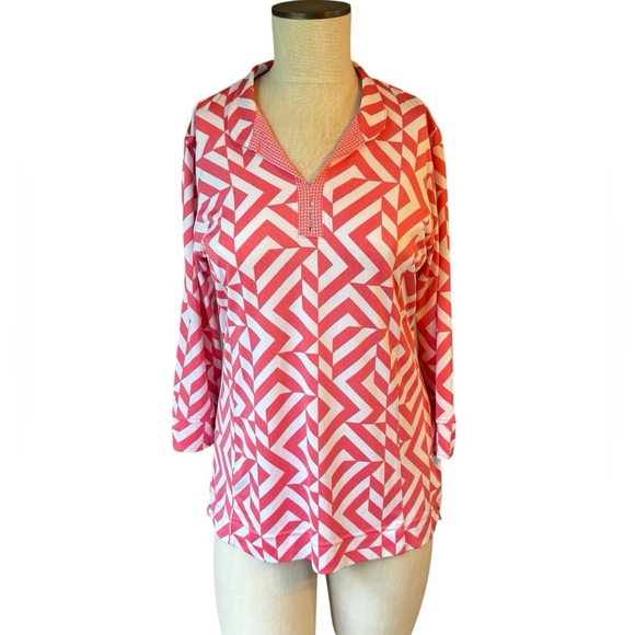 Sport Haley Long Sleeve TEMPO Women’s Peach Geometric Golf Top Rhinestones Sz M - Picture 1 of 7